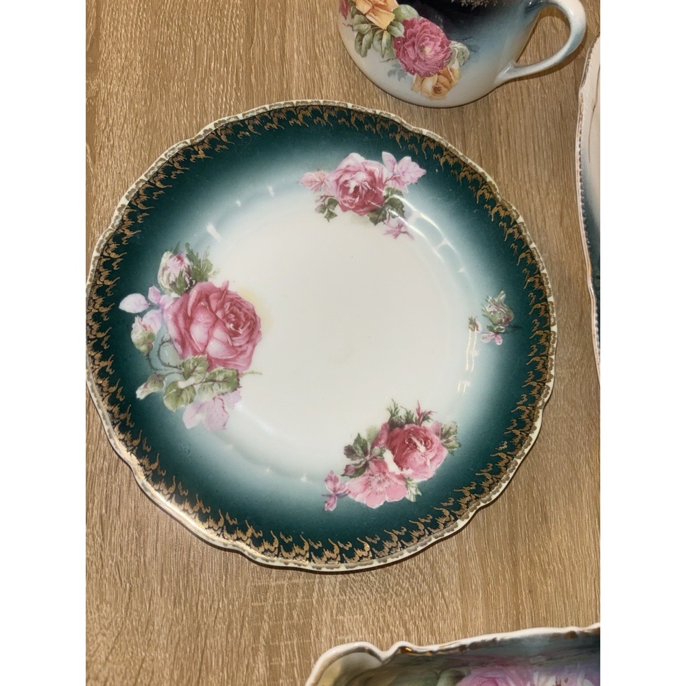 Antique German Porcelain Dish Lot C.T. Silesia Crown China Green Floral Vintage - Picture 3 of 16